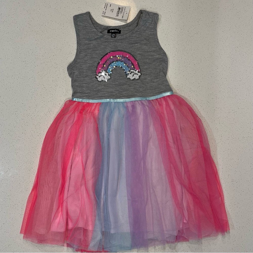 Zunie Girls Gray, Pink, & Blue Racerback Rainbow Dress NWT size M 7/8
